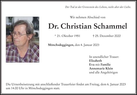 Traueranzeigen Von Christian Schammel Augsburger Allgemeine Zeitung