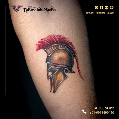 Enigmatic Warrior Helmet Colourful Tattoo for Hand - Tattoo Shop - Medium