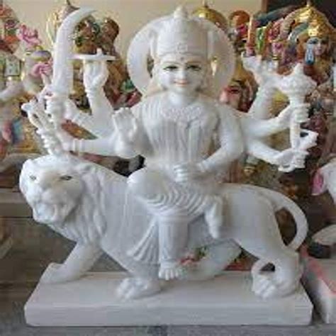 White Plain Durga Maa Makrana Marble Statue For Worship Size Inch