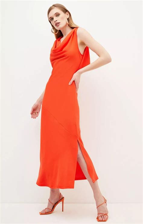 Rent Karen Millen Red Fluid Crepe Cowl Neck Woven Midi Dress Hirestreet