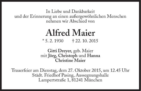 Traueranzeigen Von Alfred Maier Sz Gedenken De