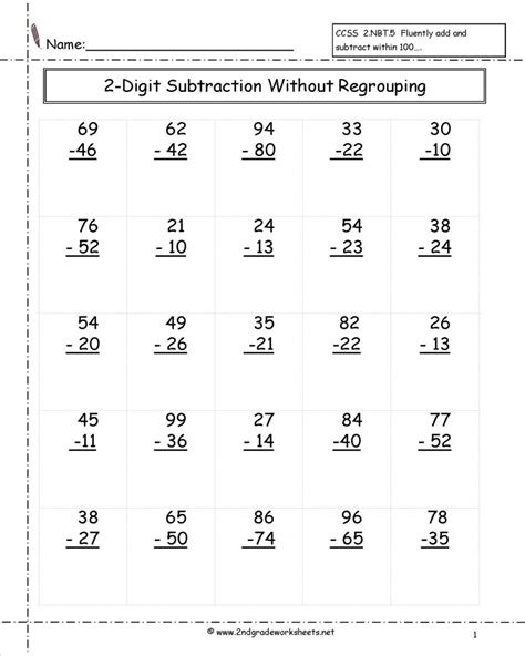 Two Digit Subtraction Without Regrouping Worksheet Math Worksheets