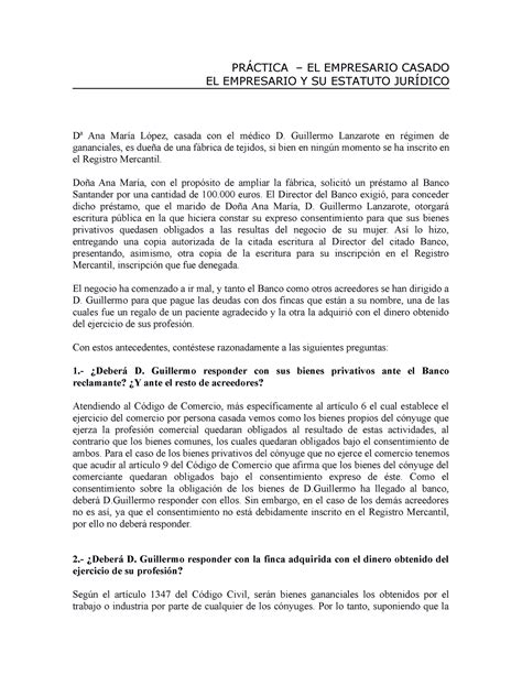 Prac2 PRÁCTICA EL EMPRESARIO CASADO EL EMPRESARIO Y SU ESTATUTO