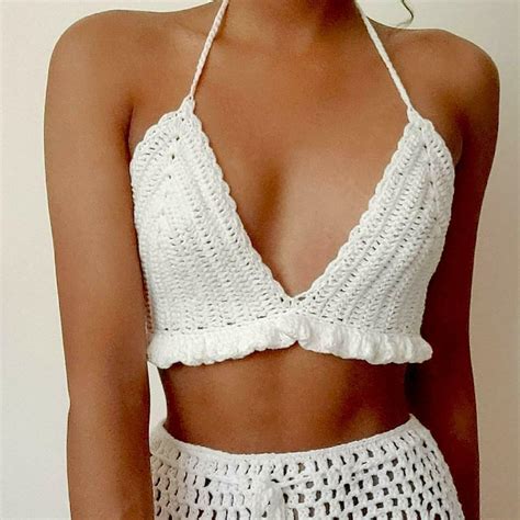 Gorgeous Rosina Crochet Bralette Crop Top In White Depop