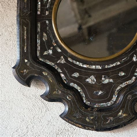 Mother Of Pearl Inlaid Ebonised Mirror 19th Century Vintage And