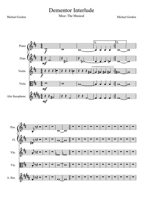 Dementor Interlude Sheet Music For Piano Flute Violin Viola Mixed Quartet