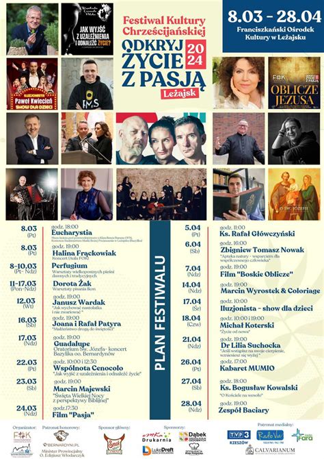 Zaproszenie na Festiwal Kultury Chrześcijańskiej w Leżajsku Bernardyni