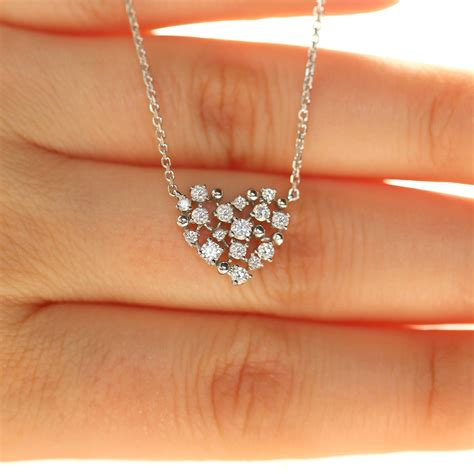 Heart Shaped Diamond Pendant On 14k White Gold Cluster Diamond Pendant