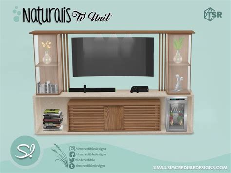 SIMcredible S TV Unit Glass TV Stand For Sims 4