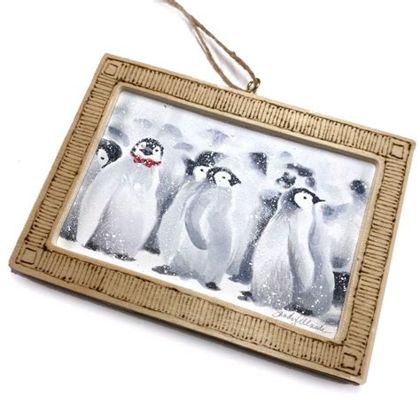 Framed Ornament Snowy Penguins Sandy Allnock Fine Art