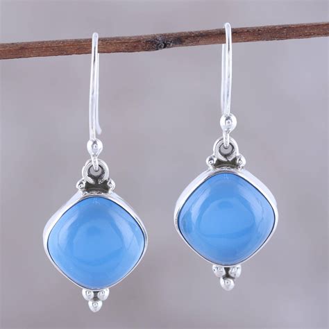 Blue Chalcedony Earrings 925 Sterling Solid Silver Earring Etsy UK