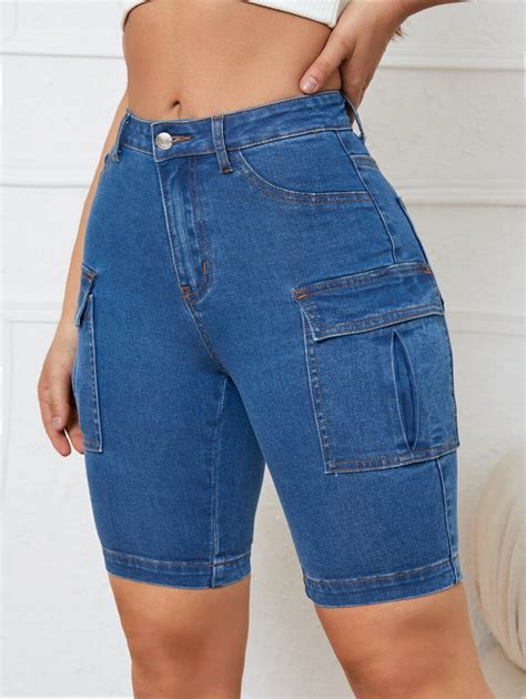 Shein Essnce Flap Pocket Denim Shorts Shein Usa