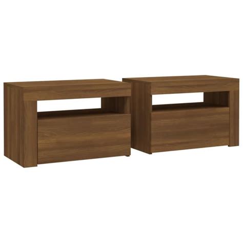 Abb Tables De Chevet Pcs Avec Led Ch Ne Marron X X Cm Qqmora