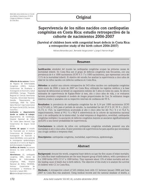 Pdf Supervivencia De Los Ni Os Nacidos Con Cardiopat As Cong Nitas En