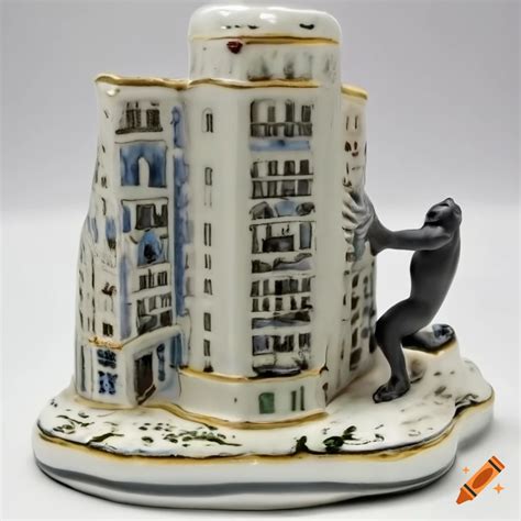 Porcelain Figurine Of King Kong Climbing A Porcelain Building On Craiyon