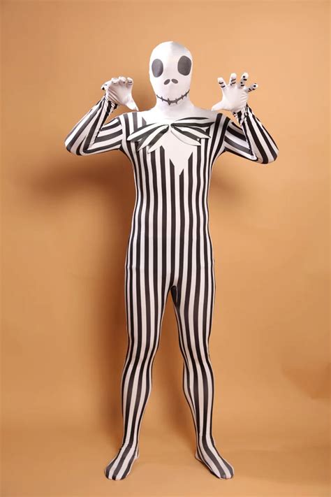 A5 039 Stripe Skull Pattern Lycra Spandex Bodysuit Full Body Zentai