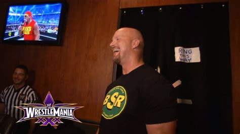 Video Hulk Hogan Steve Austin The Rock Backstage At Wrestlemania 30