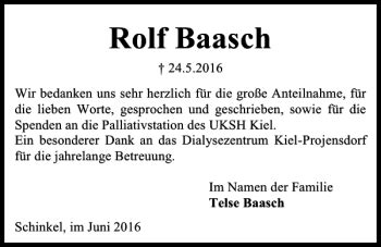 Traueranzeigen Von Rolf Baasch Trauer Anzeigen De