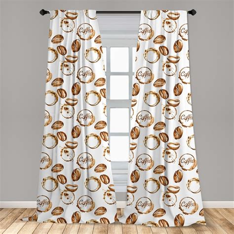 Coffee Curtains 2 Panels Set Conceptual Watercolor Art With Beans And