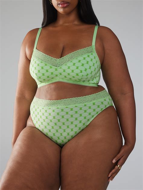 Cotton Essentials Lace Trim High Leg Bikini Panty In Green Savage X Fenty