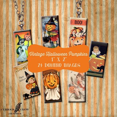 Vintage Halloween Pumpkins 1 X 2 Inch Domino Digital Collage Sheet