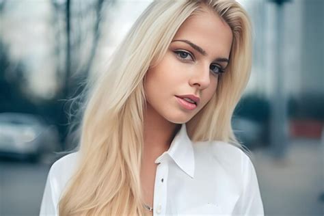 Premium AI Image A Blonde Woman With A White Shirt And A Collared Shirt