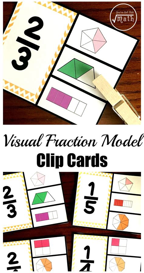 Free Visual Fraction Model Clip Cards To Assess Fraction Sense Fractions Math Visuals