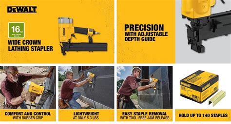 DEWALT Pneumatic 16 Gauge 1 In Crown Lathing Stapler DW451S2 The