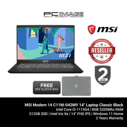 MSI Modern 14 C11M 042MY 14 Laptop Classic Black PC Image