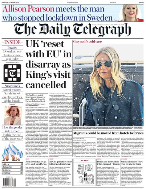 Daily Telegraph Front Page 25th Of March 2023 Tomorrows Papers Today