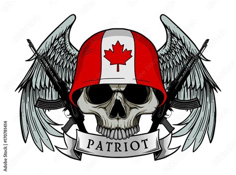 Military skull or patriot skull with CANADA flag Helmet and Wings Background and ak47 Gun Stock ...