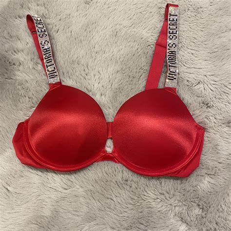 Red Victoria Secret Bra Diamond Rhinestone Straps Depop