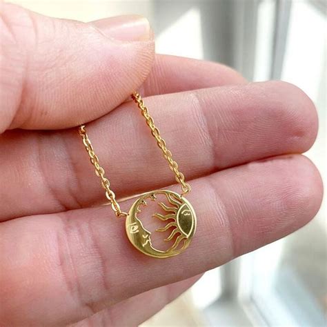 Sun And Moon Charm Necklace Boho Jewelry Sun Necklace Moon Etsy