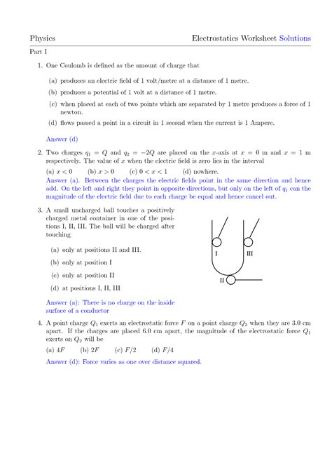 SOLUTION Worksheet Electrostatics Solutions Studypool Worksheets