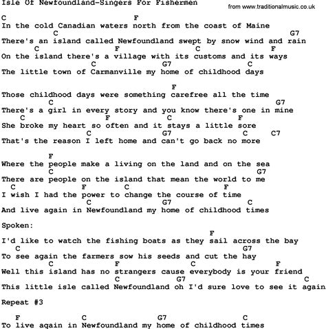 Country Music:Isle Of Newfoundland-Singers For Fishermen Lyrics and Chords