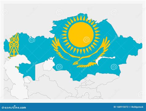 Kazakhstan Map Highlighted in Kazakhstanflag Colors Stock Vector ...