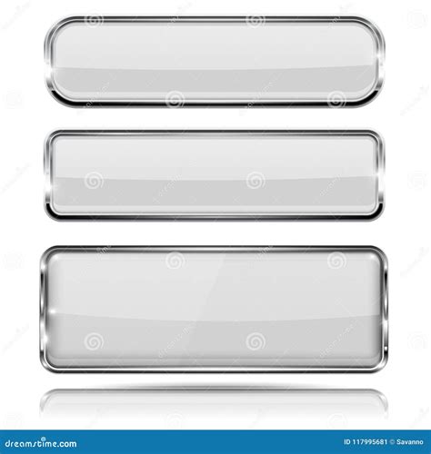 Oval And Rectangle White D Buttons With Chrome Frame Stock Vector