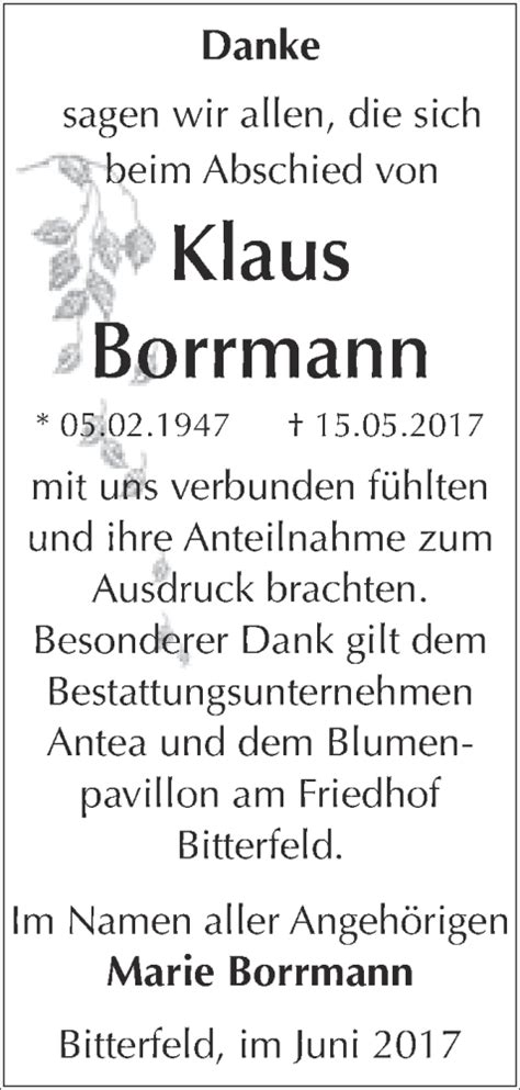 Traueranzeigen Von Klaus Borrmann Abschied Nehmen De