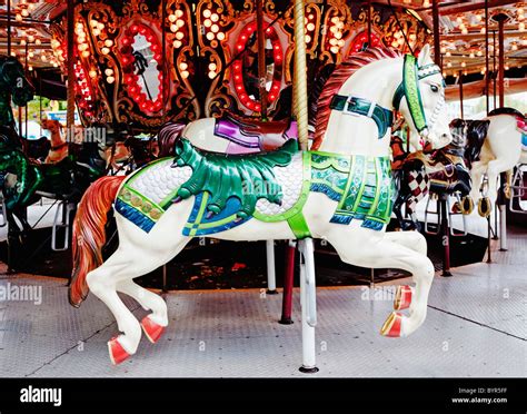 Carnival Horse On Merry Go Round Stock Photo Alamy