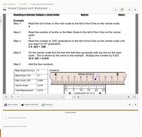 Solved Vernier Calipers Inch Worksheet Reading Vernier Caliper Inch Units Name Hour Example