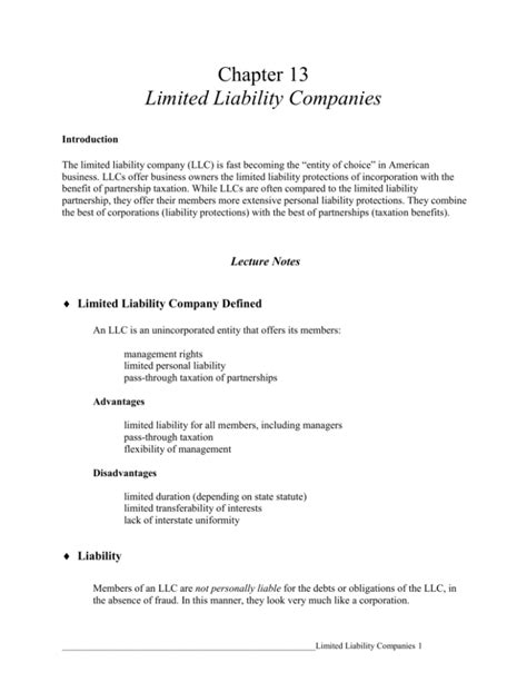 Limited Liability Companies