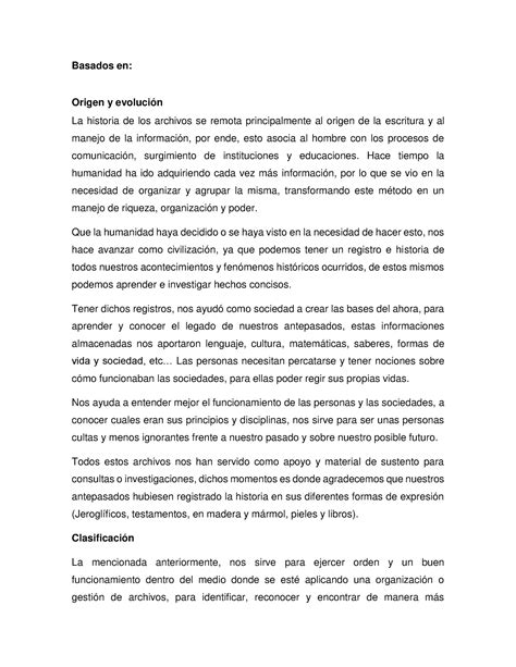 Ensayo Importancia De Los Archivos Basados En Origen Y Evoluci N La