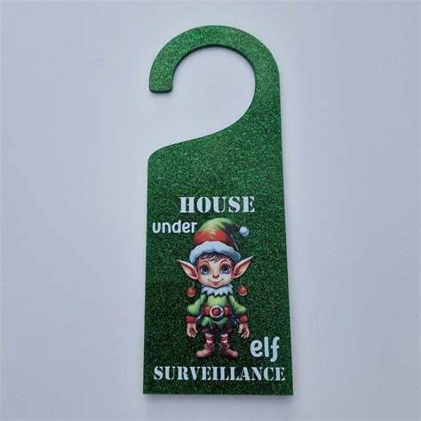 Door Hanger Elf Printed On Green Glitter Manchester Craft Blanks