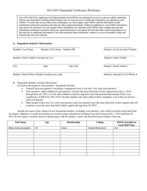 Fillable Online Sautech 2014 2015 Dependent Verification Form Sautech