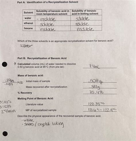 Part A: Identification of a Recrystallization Solvent | Chegg.com