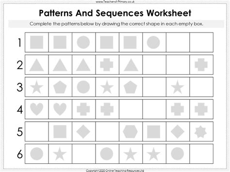 Patterns And Sequences Worksheet