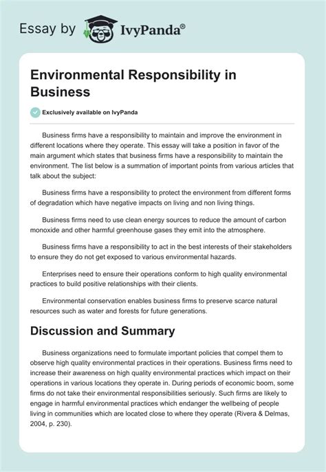 Environmental Responsibility In Business Words Essay Example