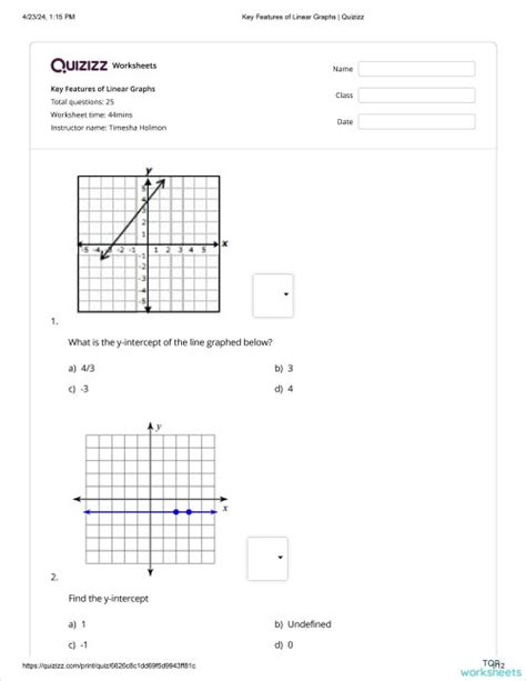 Key Features Of Linear Graphs Review Interactive Worksheet Topworksheets