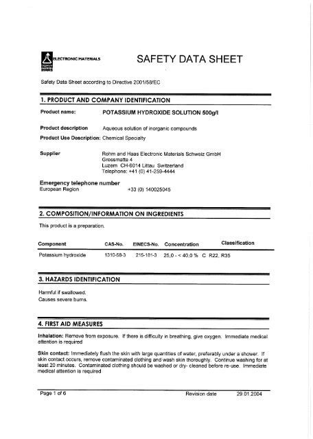 Safety Data Sheet According To Directive 2001 58 EC