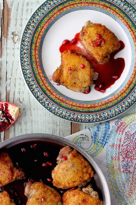 Super Crispy Chicken Thighs With Pomegranate Sauce A Rosh Hashanah